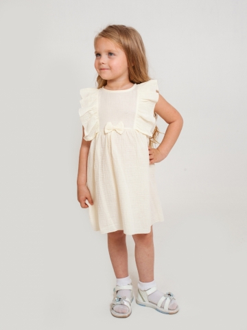 Купить 322-СЛ. Платье из муслина детское, хлопок 100% сливочный, р. 98,104,110,116 в Миассе