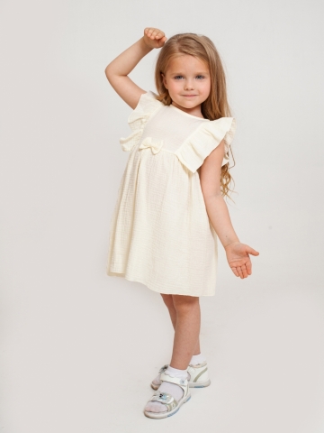 Купить 322-СЛ. Платье из муслина детское, хлопок 100% сливочный, р. 74,80,86,92 в Миассе
