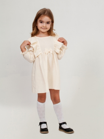 Купить 321-СЛ. Платье из муслина детское, хлопок 100% сливочный, р. 98,104,110,116 в Миассе