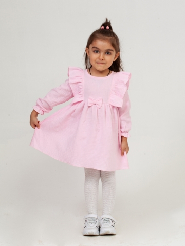Купить 321-Р. Платье из муслина детское, хлопок 100% розовый, р. 74,80,86,92 в Миассе